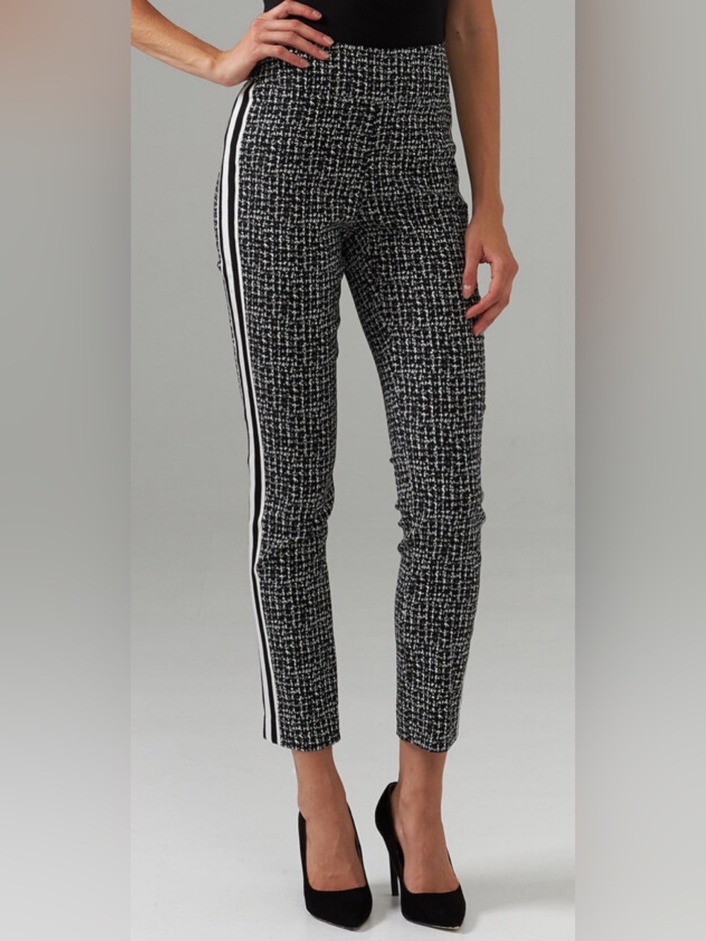 Joseph Ribkoff Tweed Side-Stripe Cropped Slim Pants-203403-Size 10-NWT